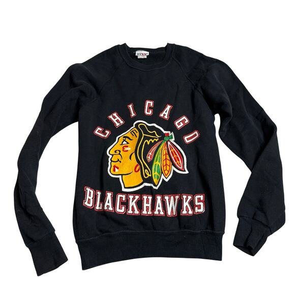 Vintage Chicago Blackhawk Sweatshirt Women's Small Black Made in USA PJ - Picture 1 of 5